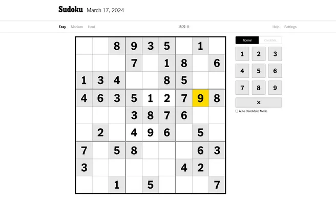 imagem do jogo NYT Sudoku